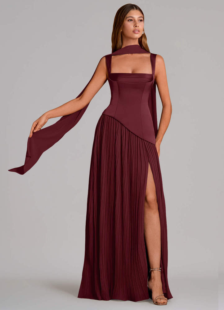 elyessen Stephanie Black A-Line Pleated Stretch Satin Dress 6