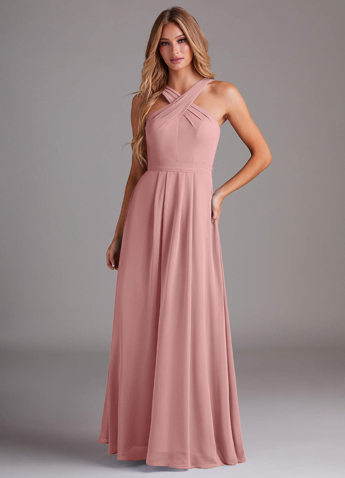 elyessen Dixie Sky Blue A-Line Halter Pleated Chiffon Dress 3