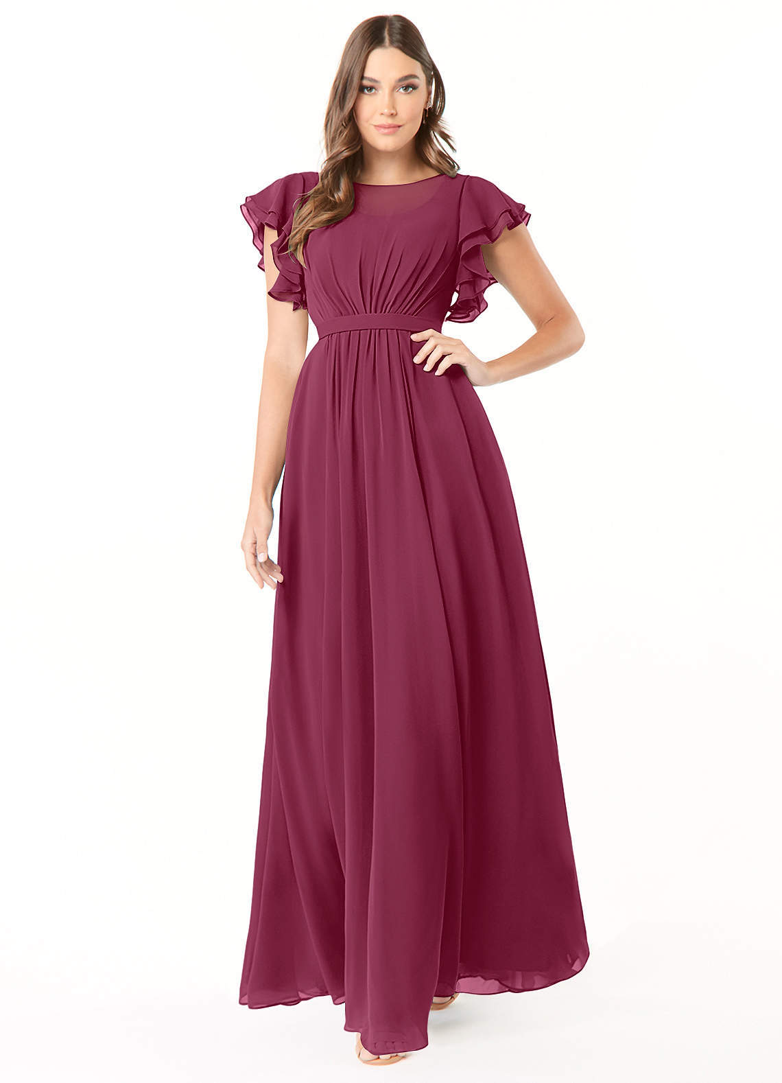 elyessen Daphne A-Line Ruffled Chiffon Floor-Length Dress Eucalyptus 5