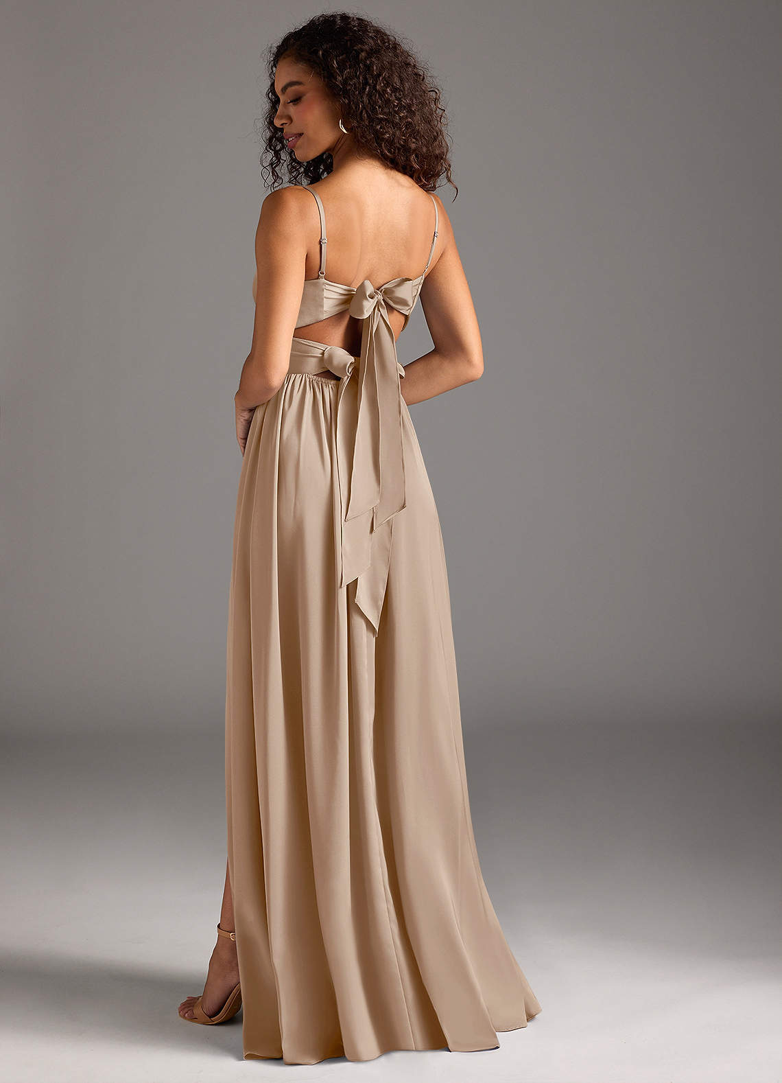 elyessen Zeya Dusty Blue A-Line Pleated Stretch Satin Dress 7