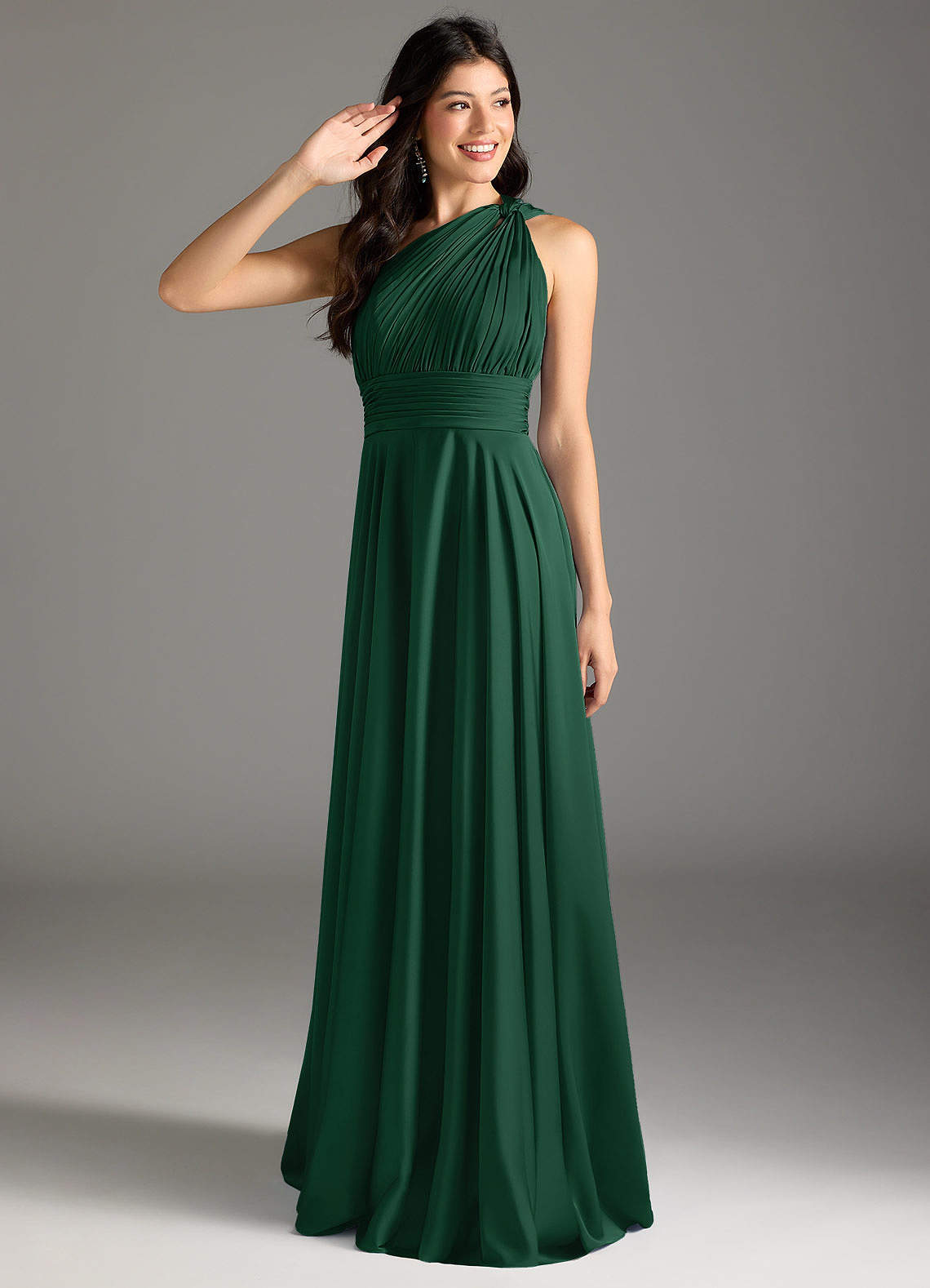 elyessen Charlize Dusty Sage A-Line One Shoulder Stretch Satin Dress 2