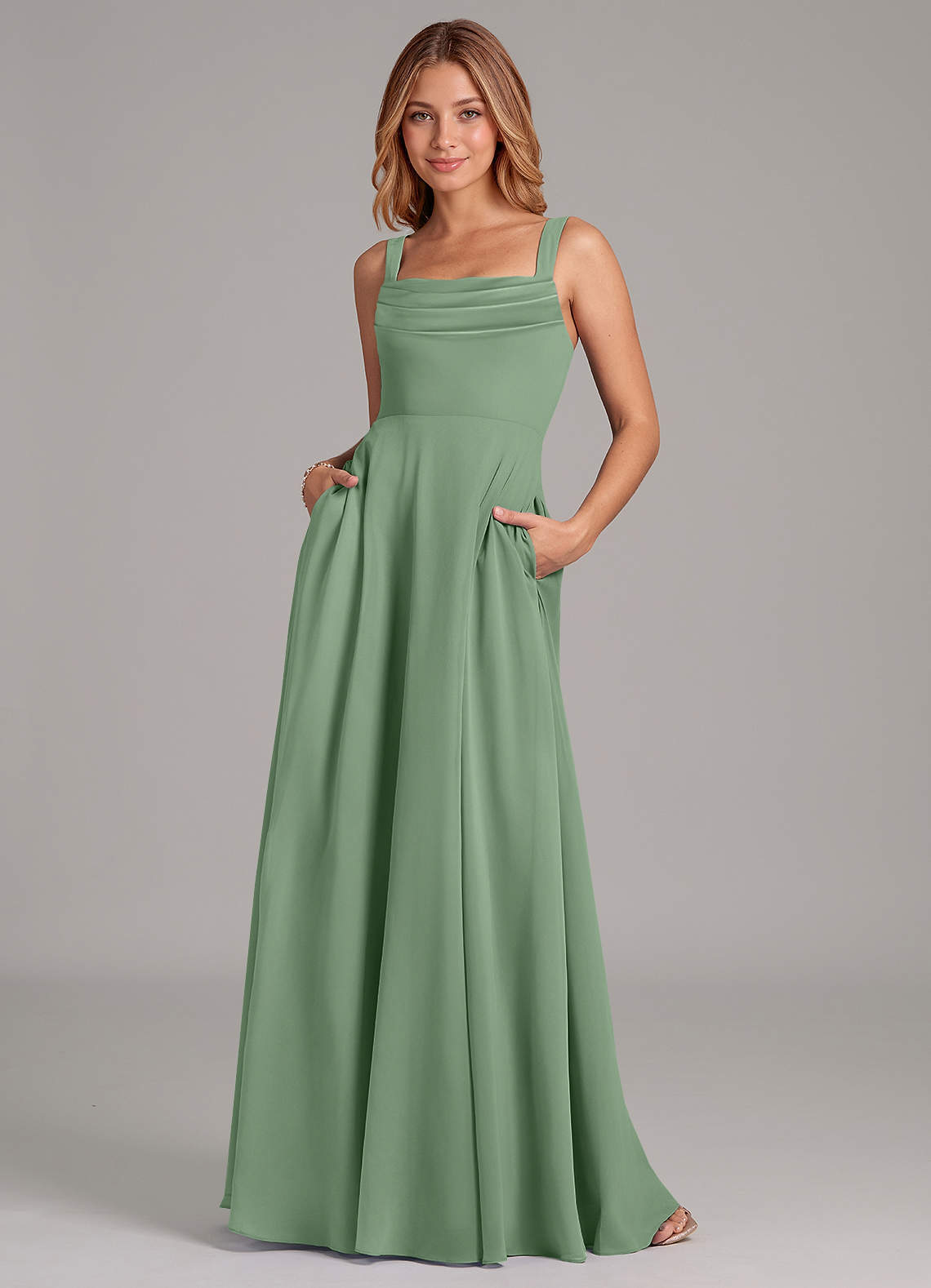 elyessen Shaude Sky Blue A-Line Pleated Chiffon Dress 1