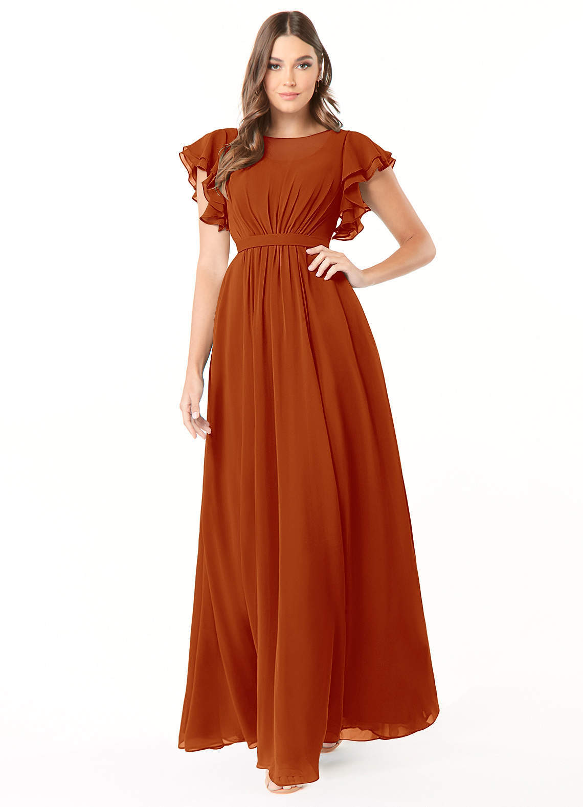 elyessen Daphne A-Line Ruffled Chiffon Floor-Length Dress Eucalyptus 6