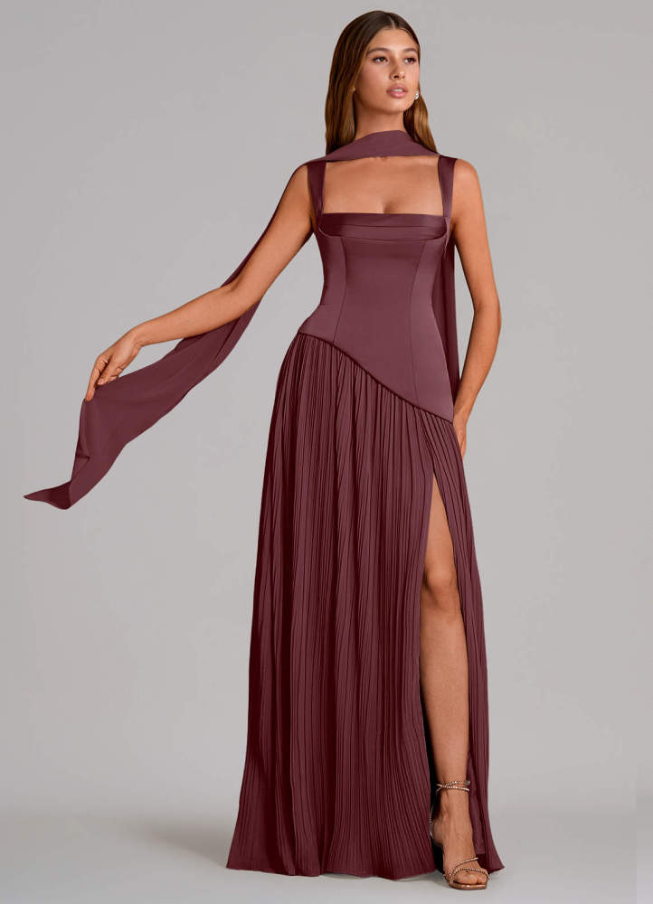 elyessen Stephanie Black A-Line Pleated Stretch Satin Dress 5