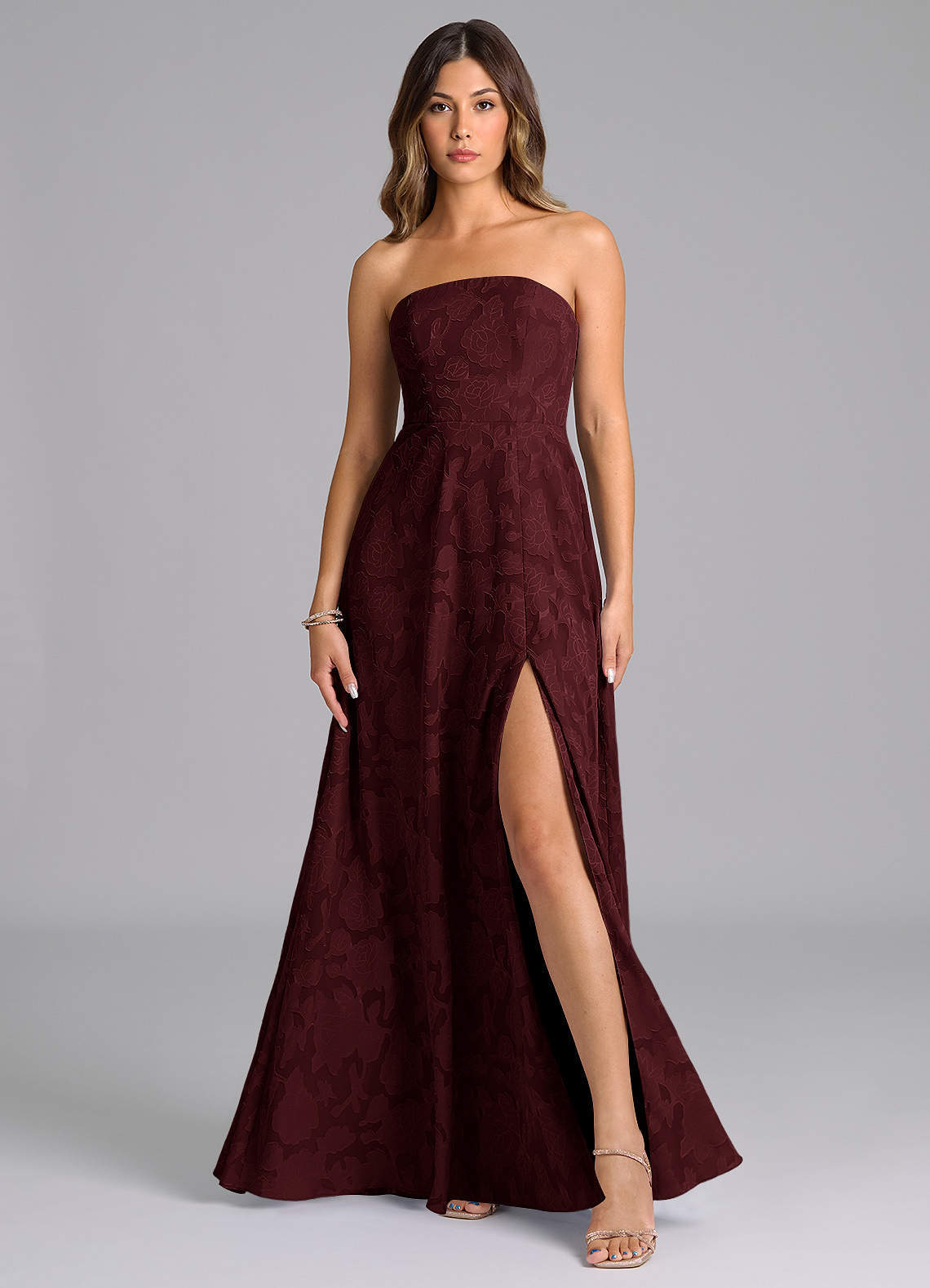 elyessen Wren Dusty Sage A-Line Strapless Floral Burnout Dress 3