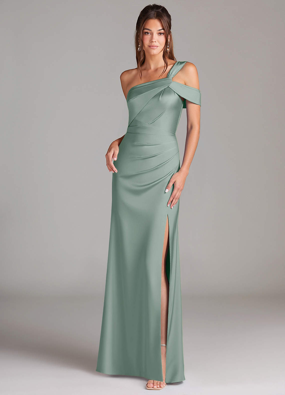 elyessen Wynter Black Sheath One Shoulder Stretch Satin Dress 1