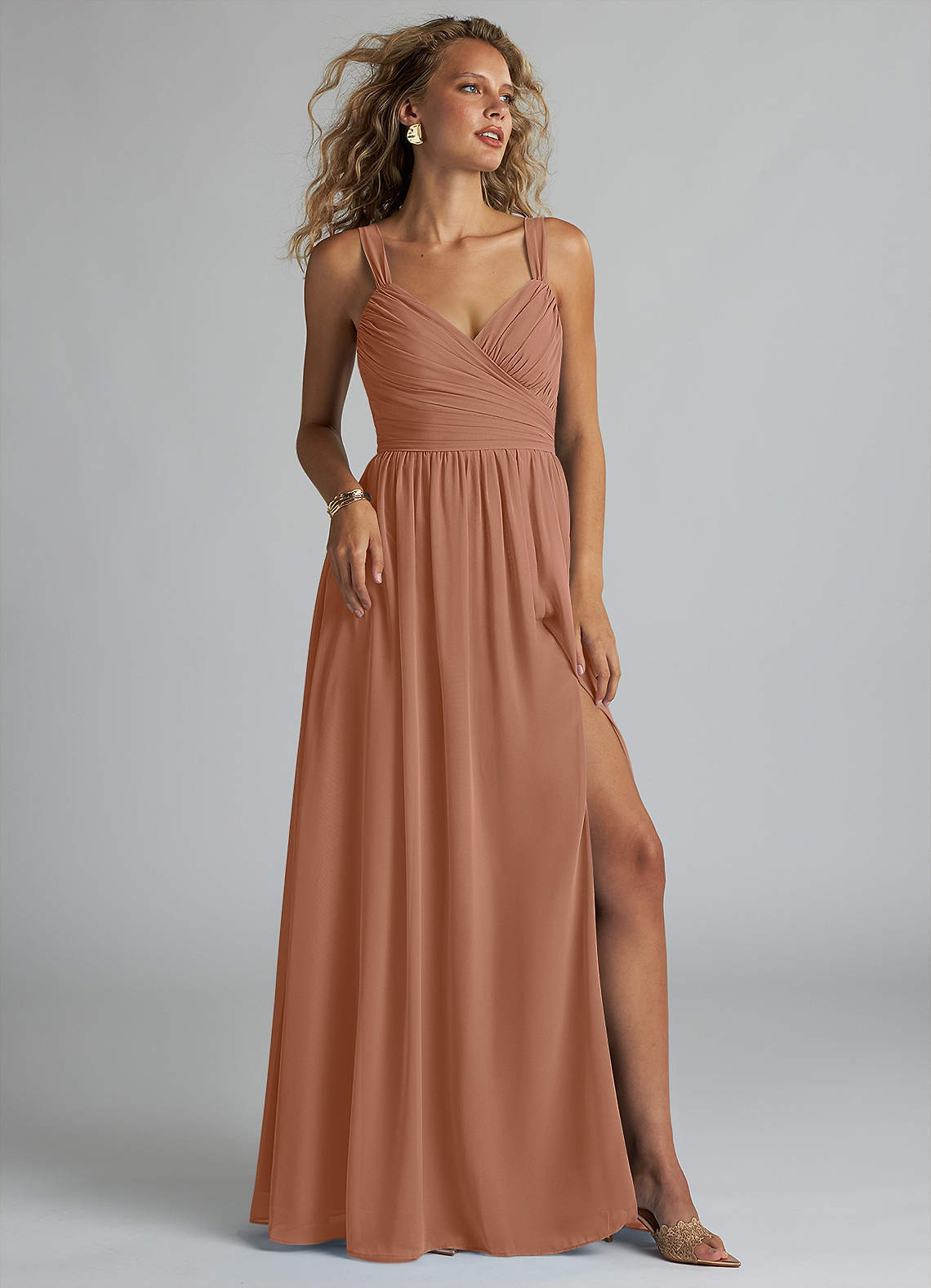 elyessen Aziza Sky Blue A-Line V-Neck Pleated Chiffon Dress 7