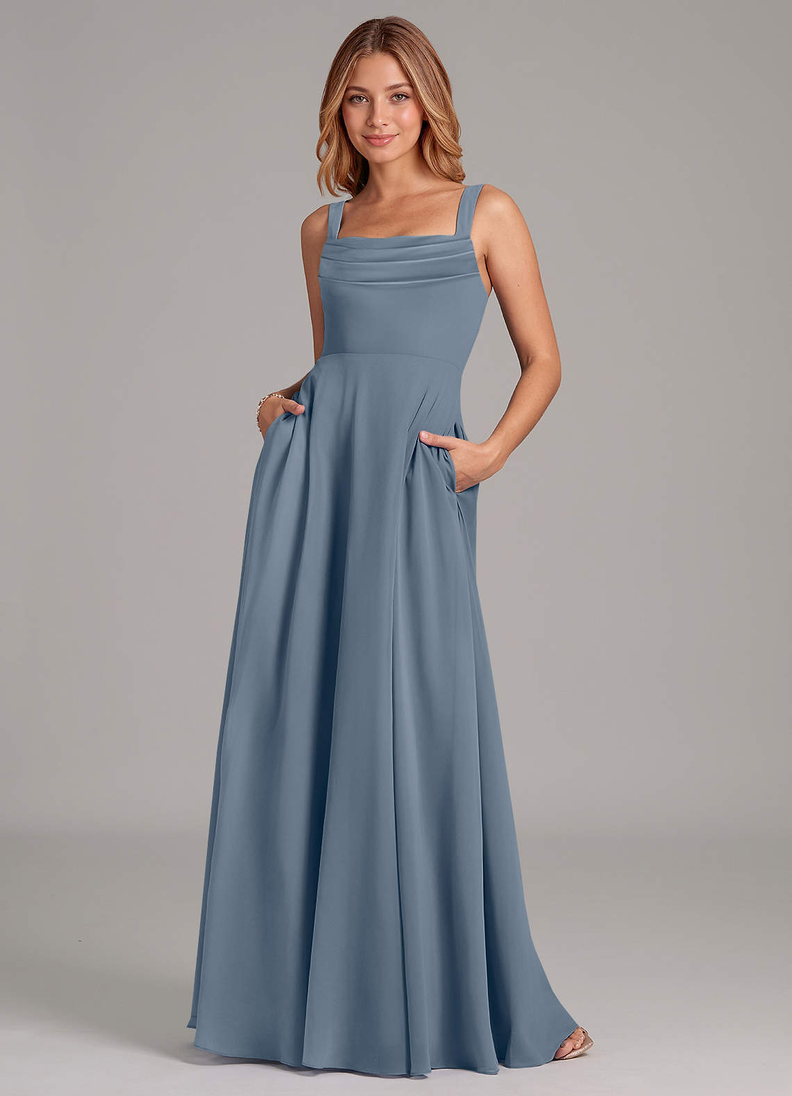 elyessen Shaude Sky Blue A-Line Pleated Chiffon Dress 3