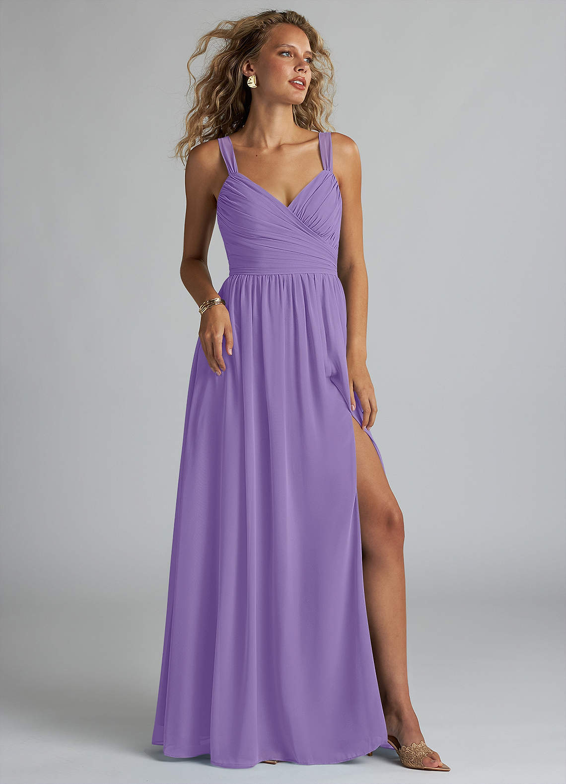elyessen Aziza Sky Blue A-Line V-Neck Pleated Chiffon Dress 5