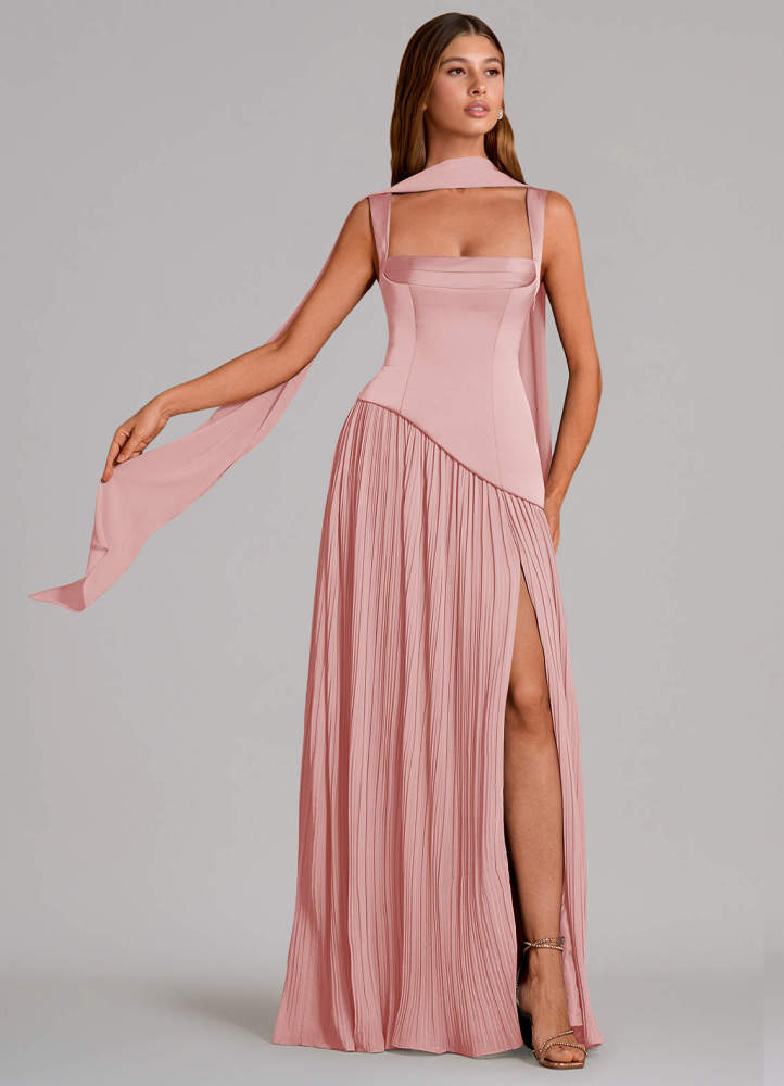 elyessen Stephanie Black A-Line Pleated Stretch Satin Dress 4