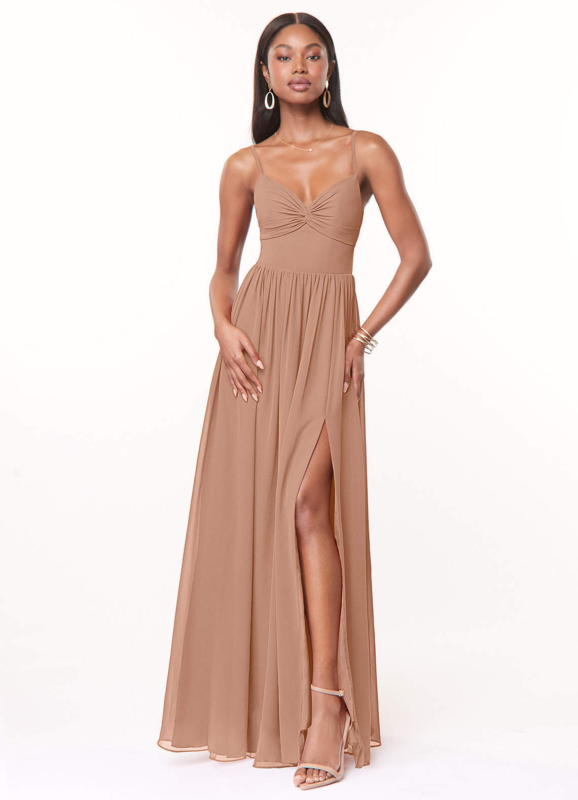 elyessen Zeya Dusty Blue A-Line V-Neck Pleated Chiffon Dress 8