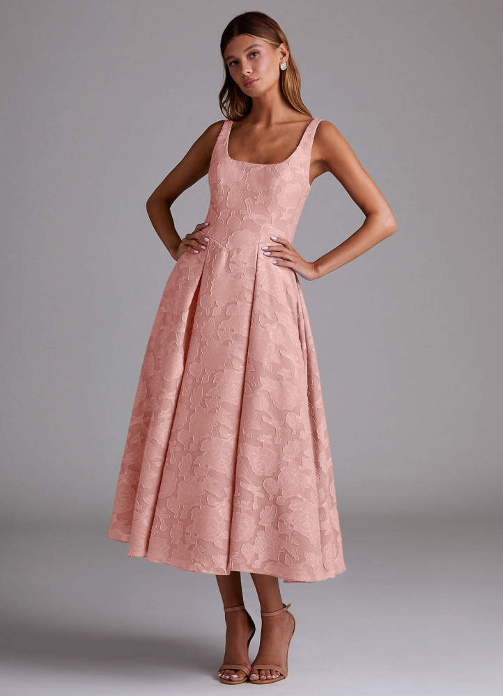 elyessen Amalie Dusty Blue A-Line Pleated Floral Burnout Dress 2