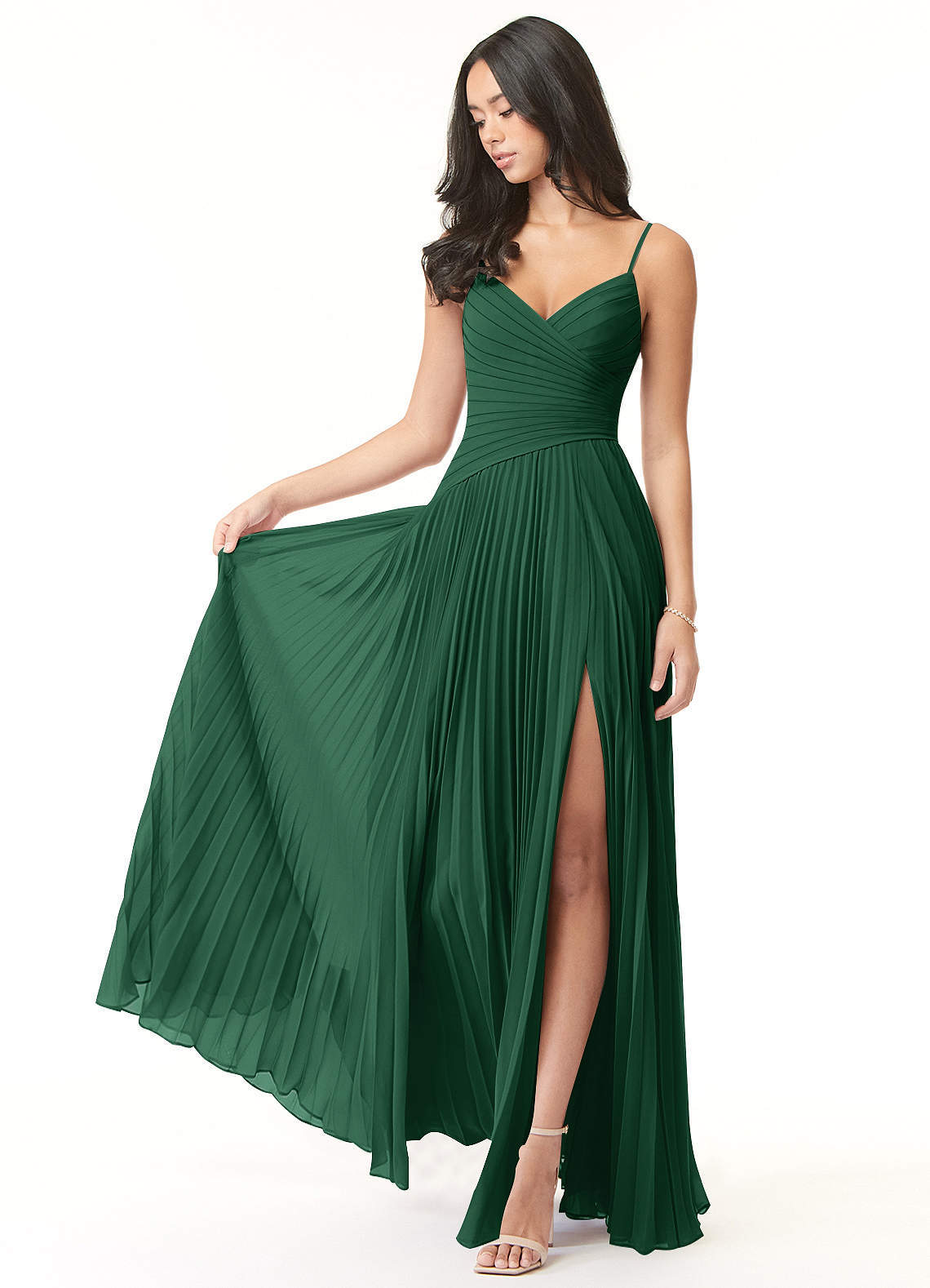 elyessen Vini Sky Blue A-Line V-Neck Pleated Chiffon Dress 2