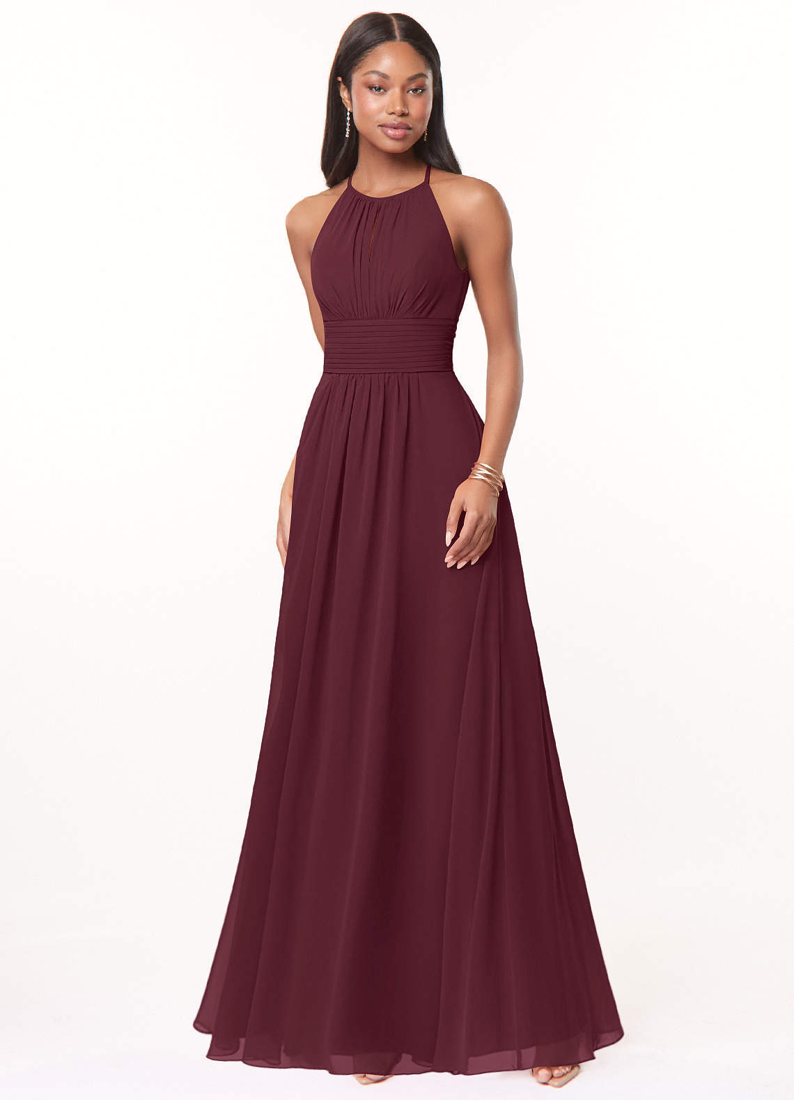 elyessen Bonnie Burgundy A-Line Keyhole Ruched Chiffon Dress 6