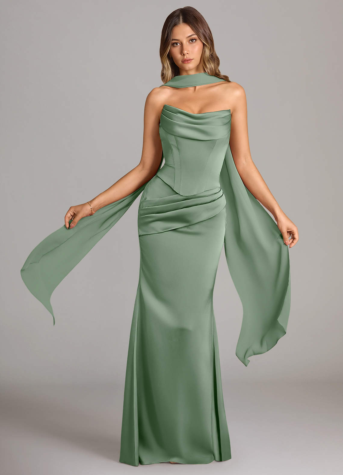 elyessen Sorrel Black Mermaid Strapless Stretch Satin Convertible Dress 1