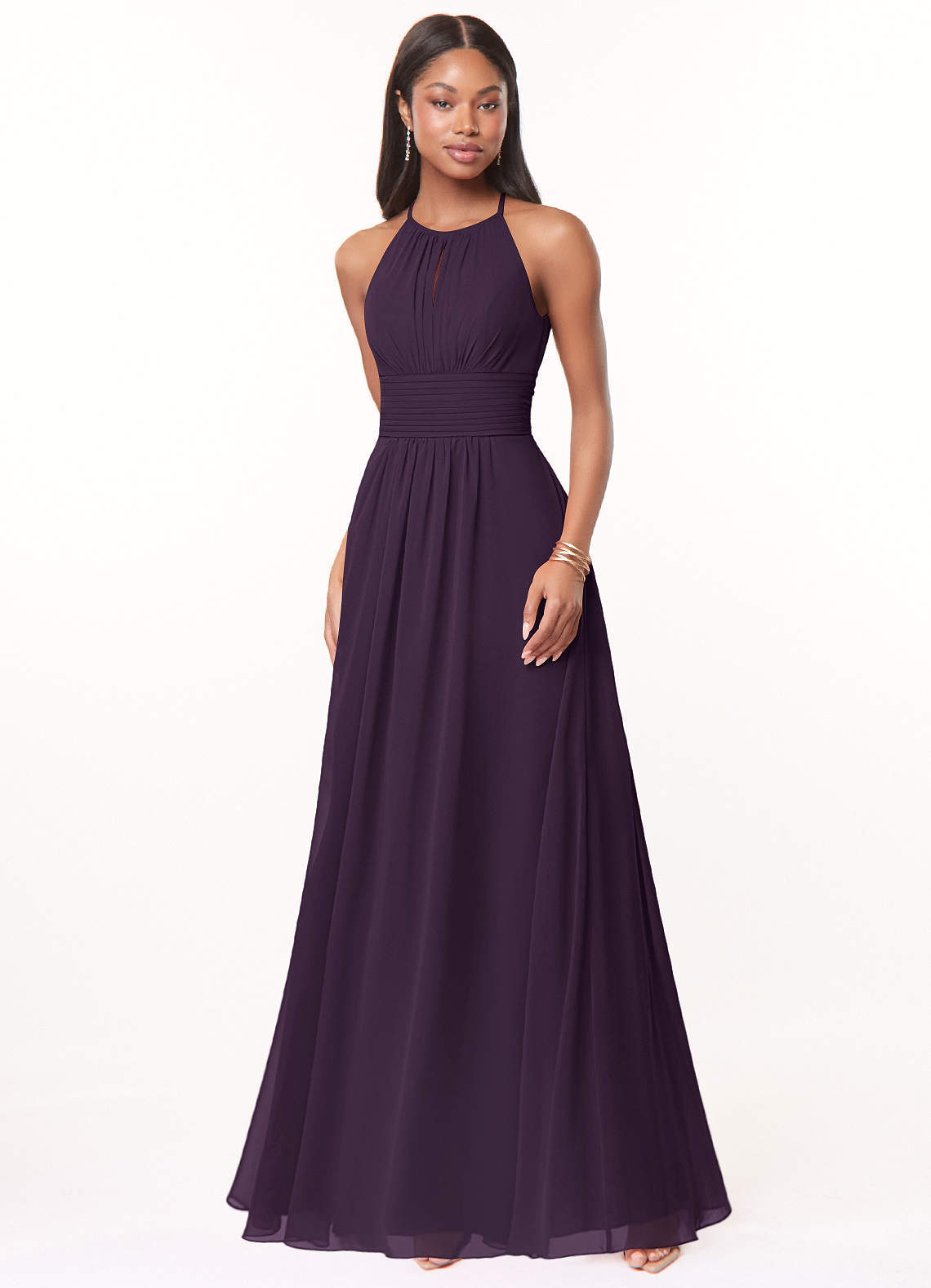 elyessen Bonnie Burgundy A-Line Keyhole Ruched Chiffon Dress 5