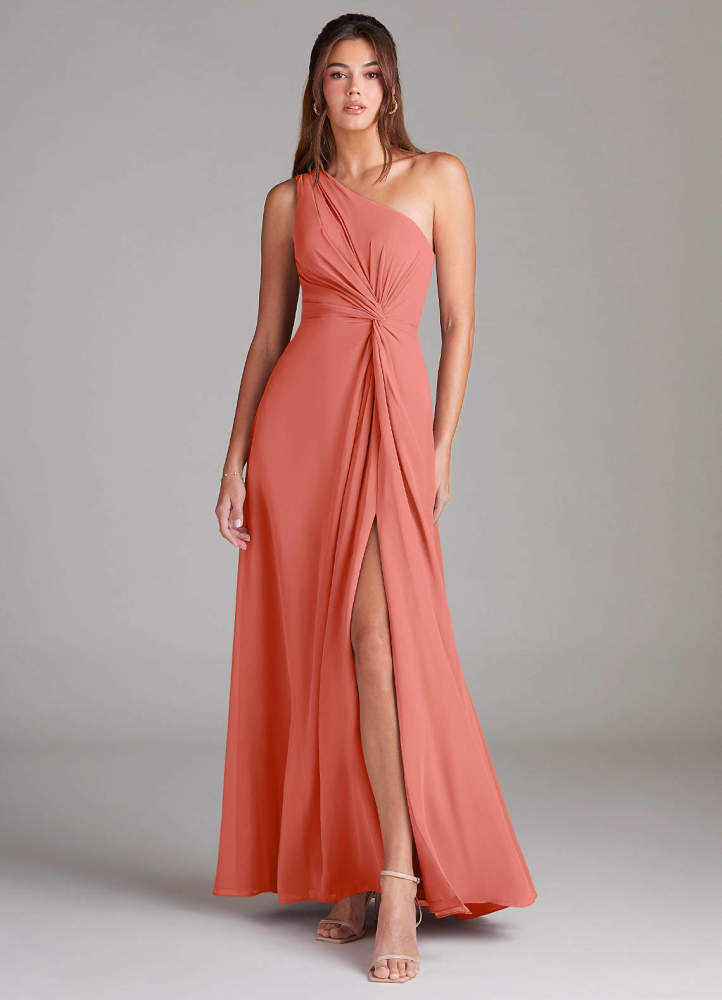 elyessen Brooke Sky Blue A-Line One Shoulder Chiffon Dress 4
