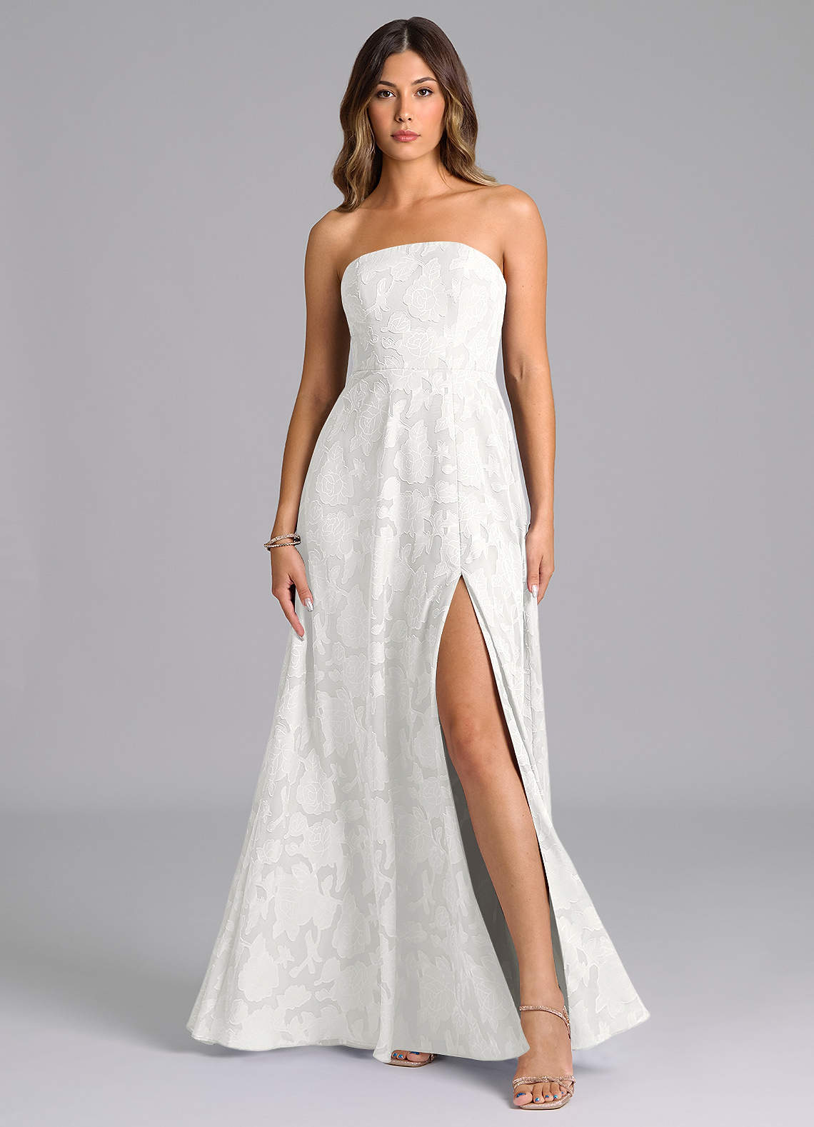 elyessen Wren Dusty Sage A-Line Strapless Floral Burnout Dress 3