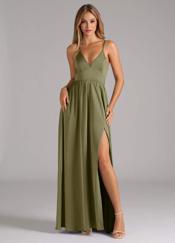 elyessen Aaida Dusty Sage A-Line Corset Stretch Satin Dress 1