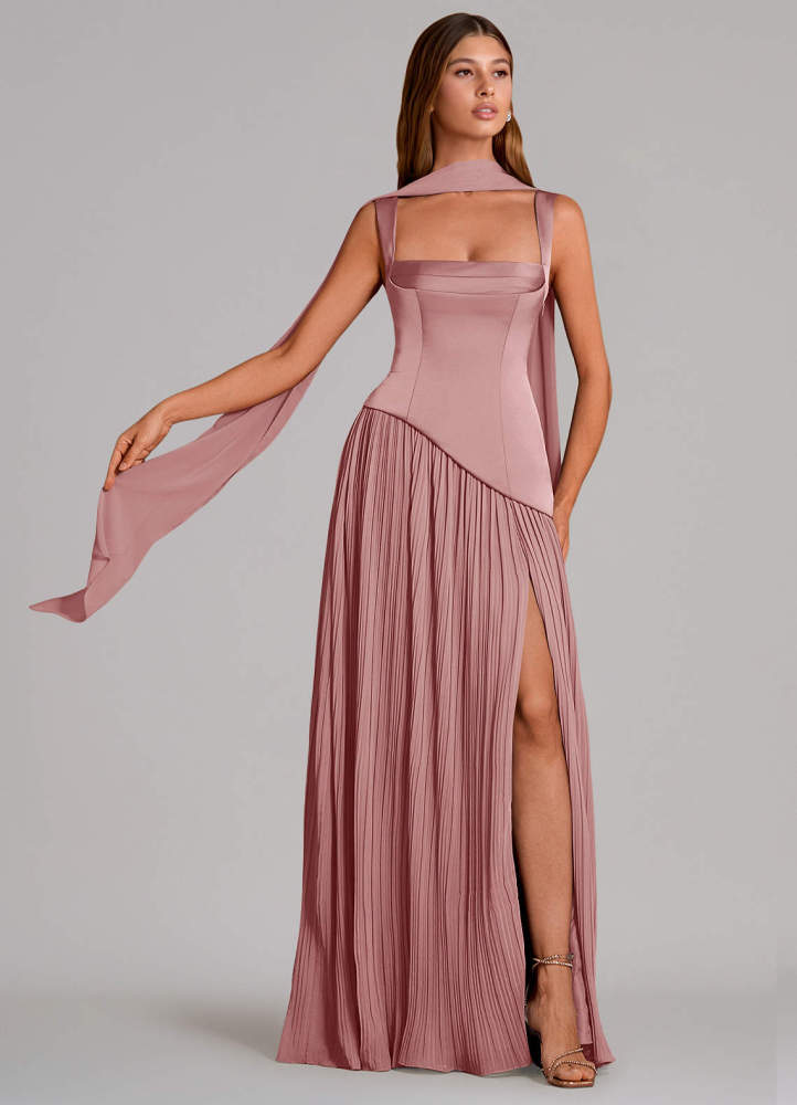 elyessen Stephanie Black A-Line Pleated Stretch Satin Dress 4