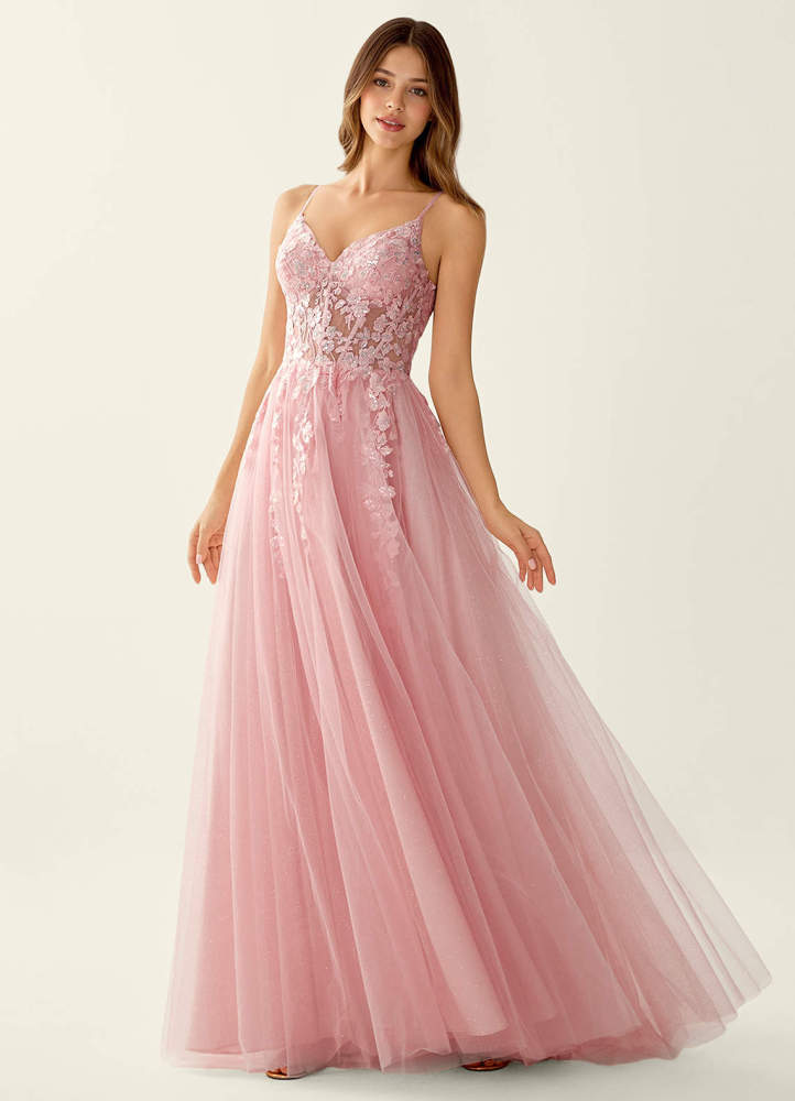 Mayami Pink Lace Sequin Embroidery Tulle Prom Dress