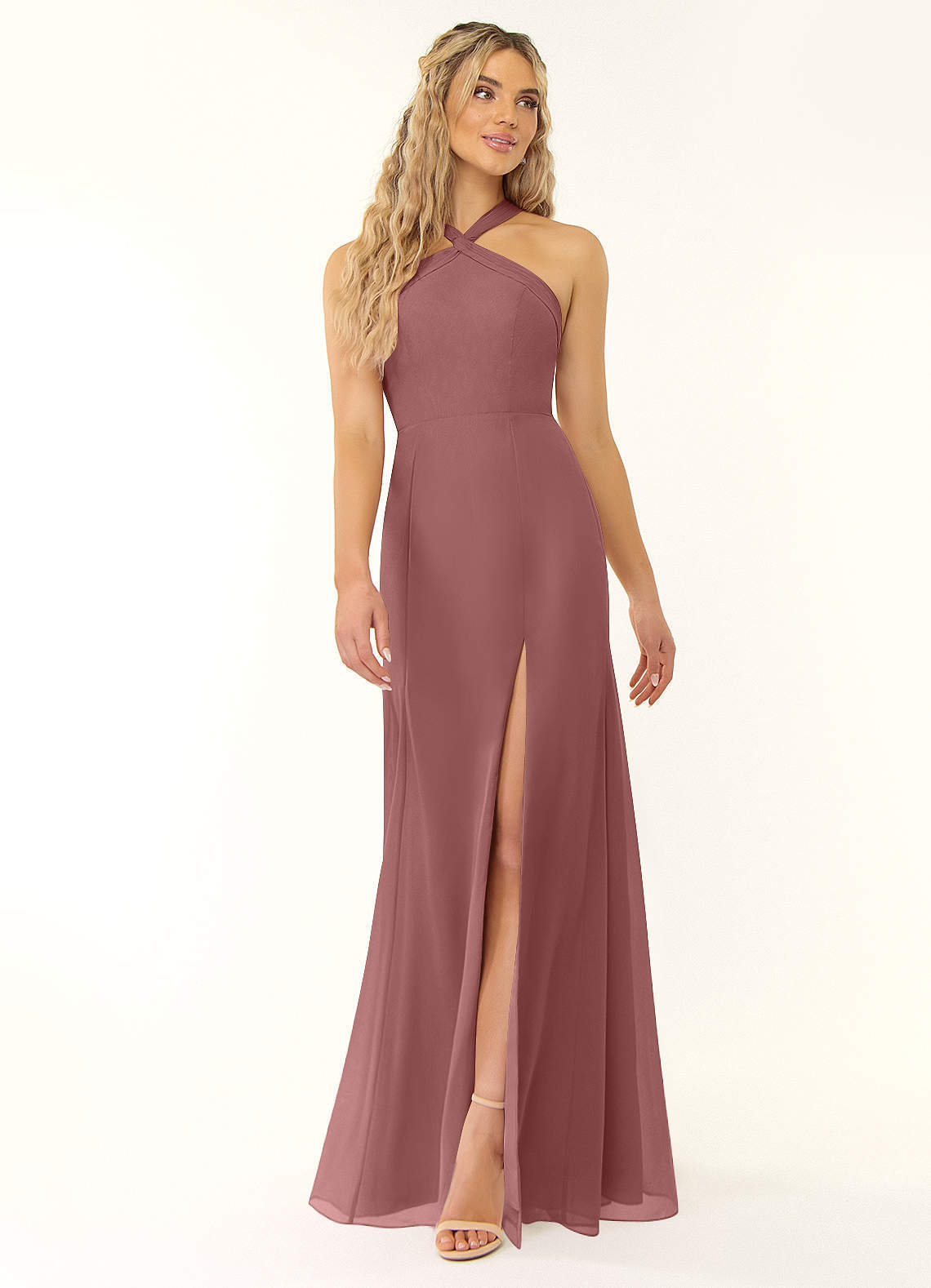 elyessen Rue Sky Blue A-Line Halter Chiffon Dress 5