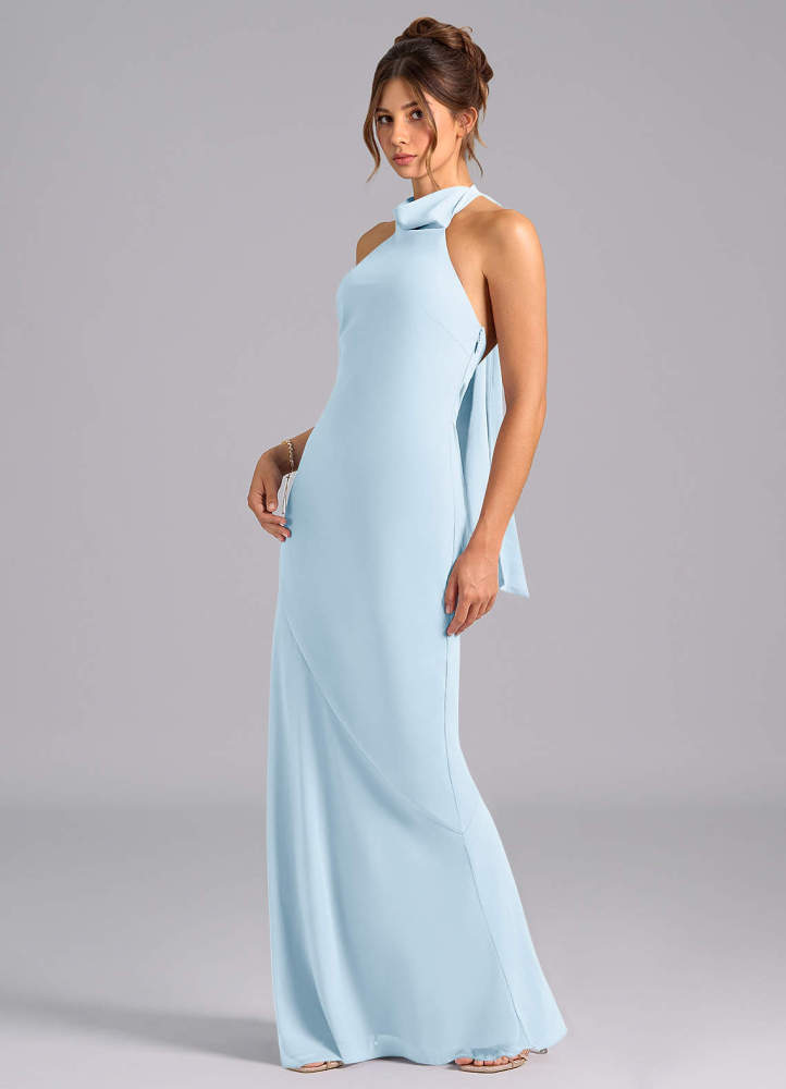 elyessen Velli Dusty Blue Mermaid High Neck Chiffon Dress 2