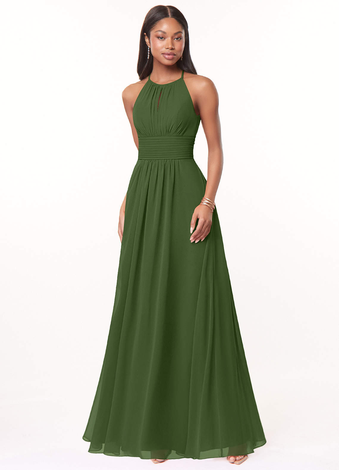 elyessen Bonnie Burgundy A-Line Keyhole Ruched Chiffon Dress 1