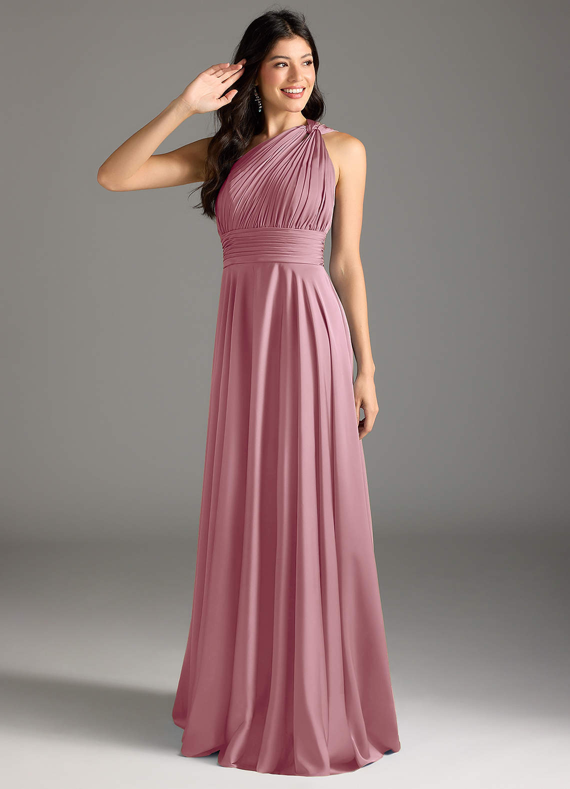 elyessen Charlize Dusty Sage A-Line One Shoulder Stretch Satin Dress 4