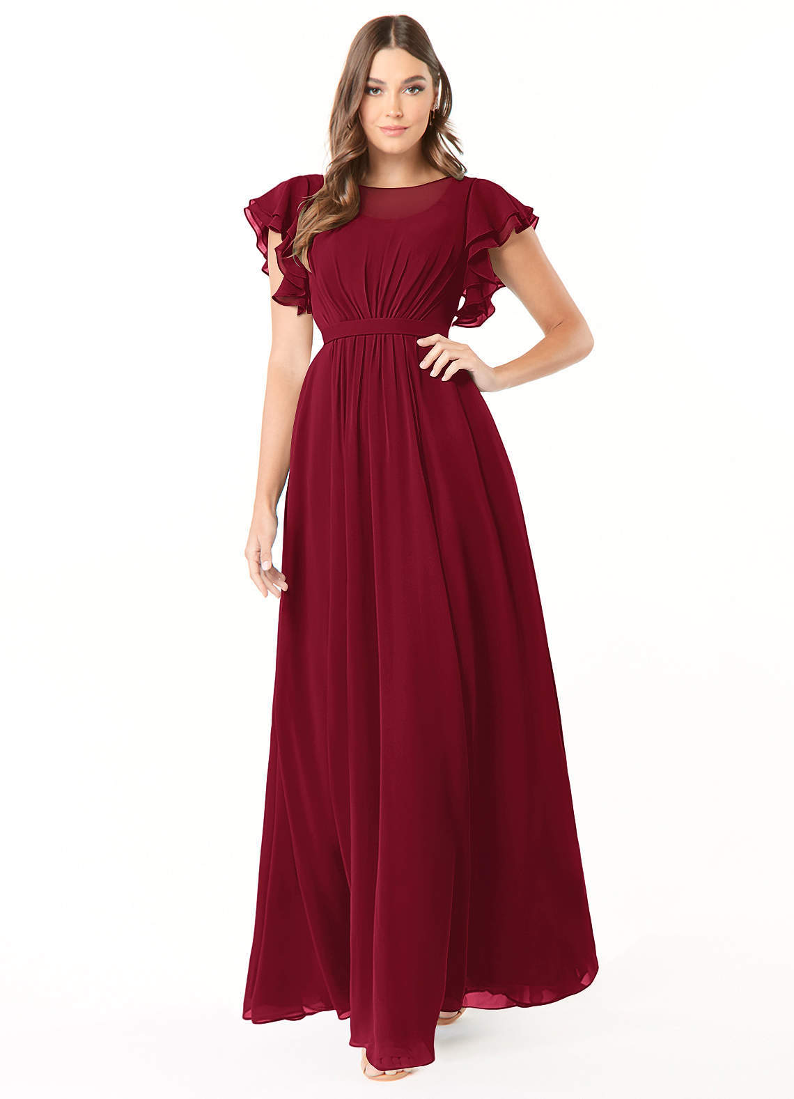 elyessen Daphne A-Line Ruffled Chiffon Floor-Length Dress Eucalyptus 6