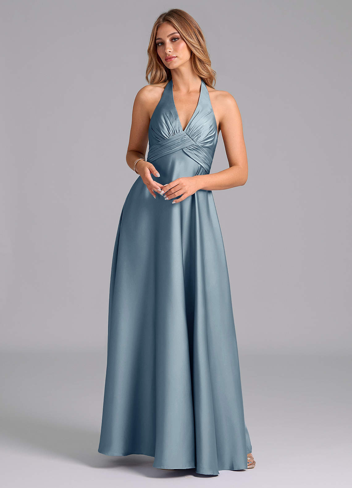 elyessen Tessie Terracotta A-Line Pleated Stretch Satin Dress 3