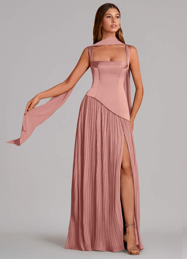 elyessen Stephanie Black A-Line Pleated Stretch Satin Dress 4
