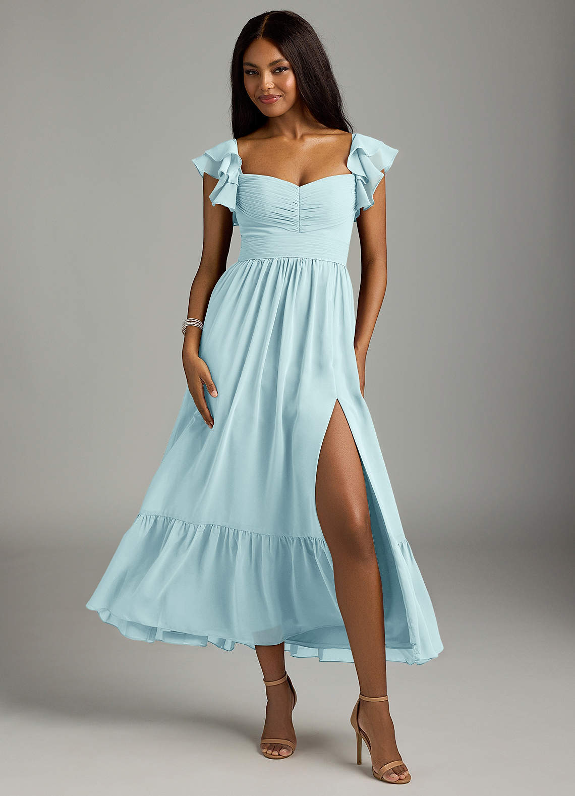 elyessen Anaya Blue Vintage Floral A-Line Sweetheart Neckline Chiffon Dress 2
