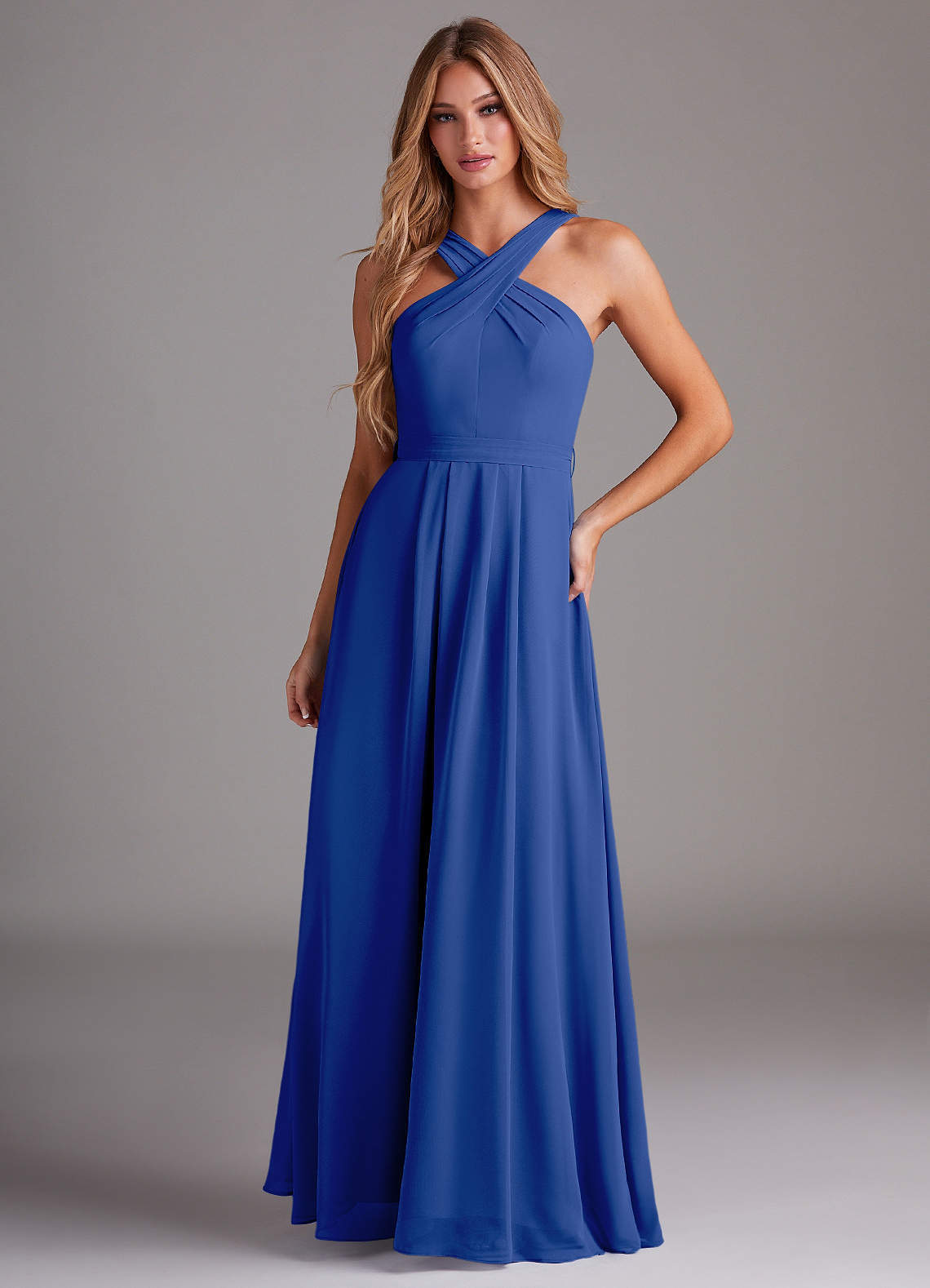 elyessen Dixie Sky Blue A-Line Halter Pleated Chiffon Dress 2