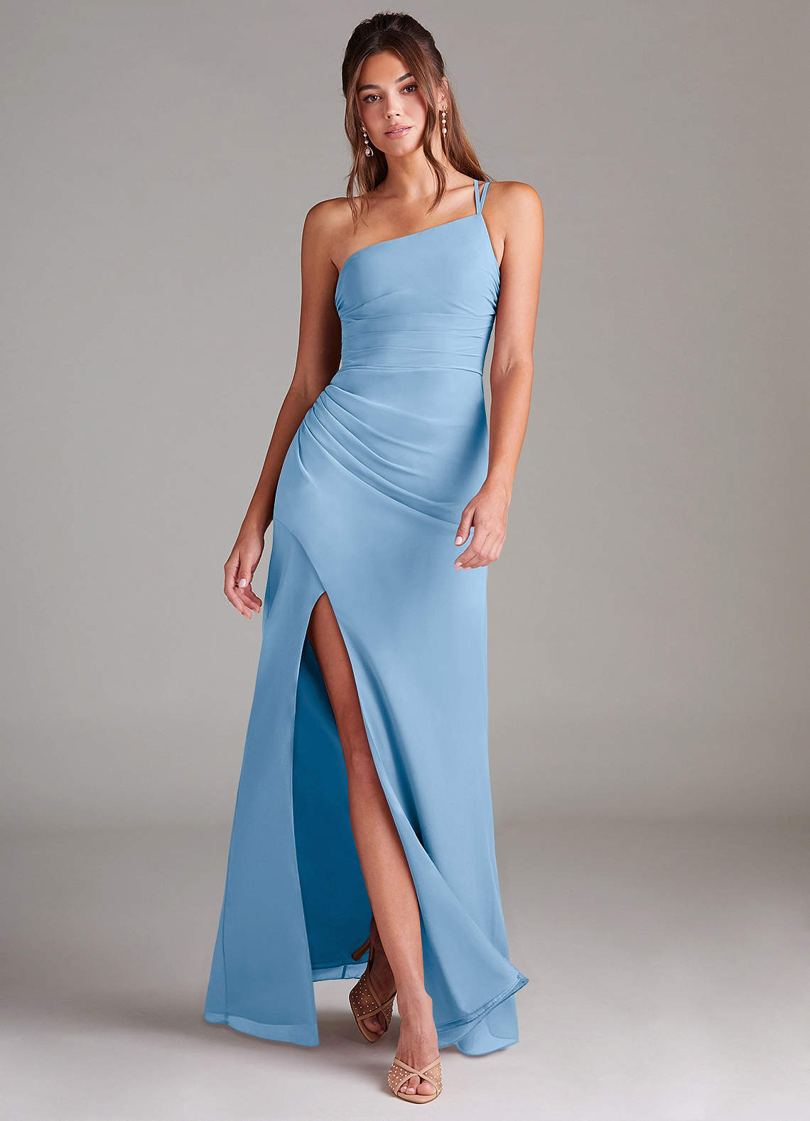 elyessen Eren Sky Blue Sheath One Shoulder Chiffon Dress 2
