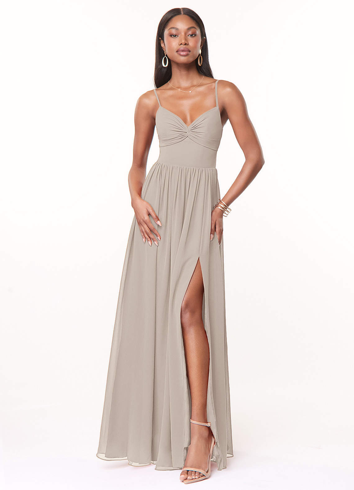 elyessen Zeya Dusty Blue A-Line V-Neck Pleated Chiffon Dress 9