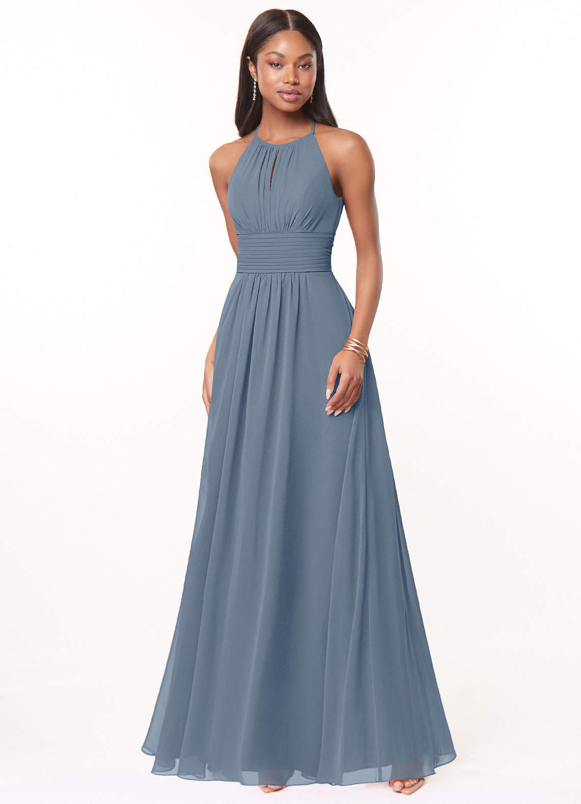 elyessen Bonnie Burgundy A-Line Keyhole Ruched Chiffon Dress 3