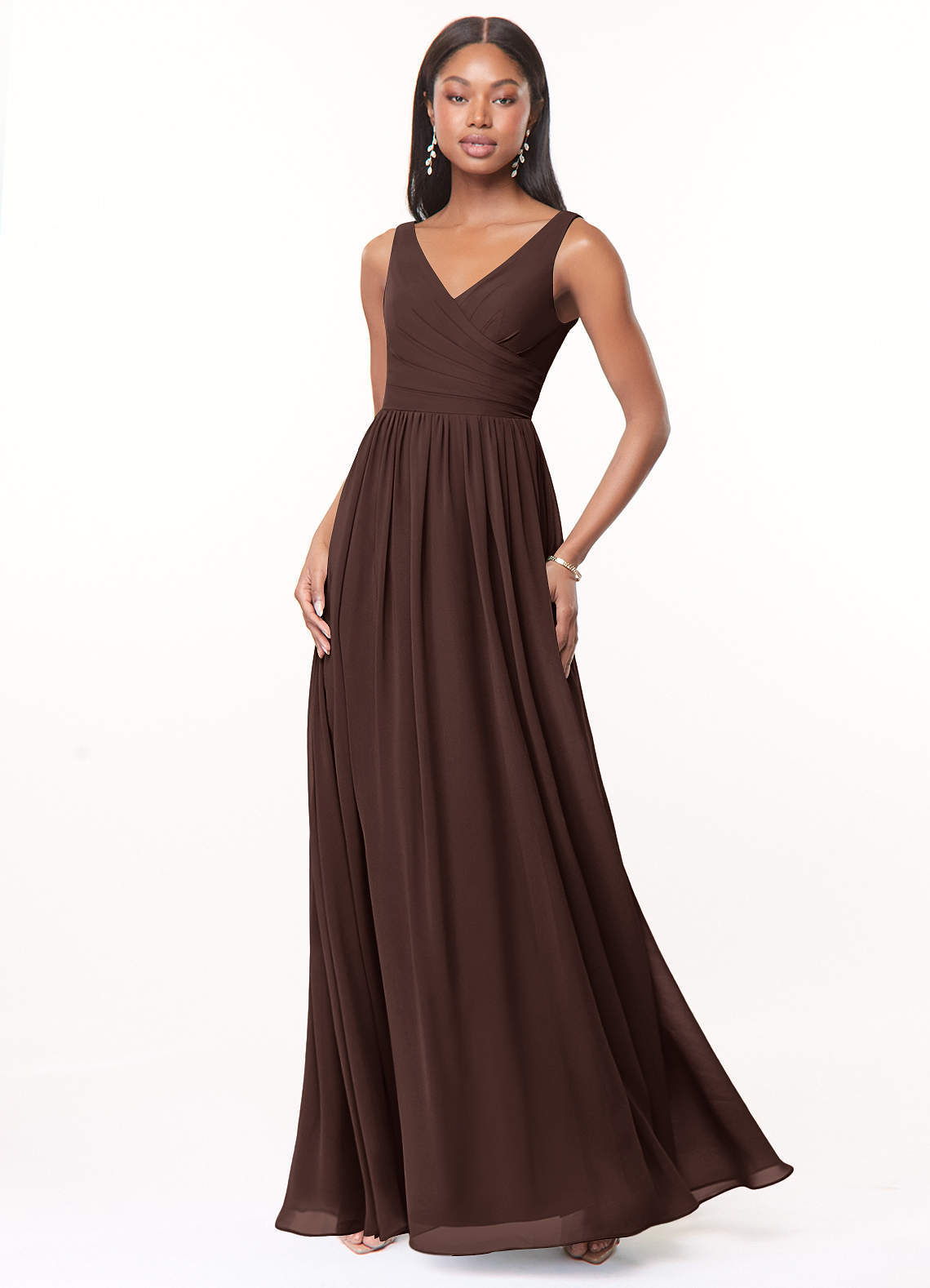 elyessen Keyla Dusty Blue A-Line V-Neck Pleated Chiffon Dress 8