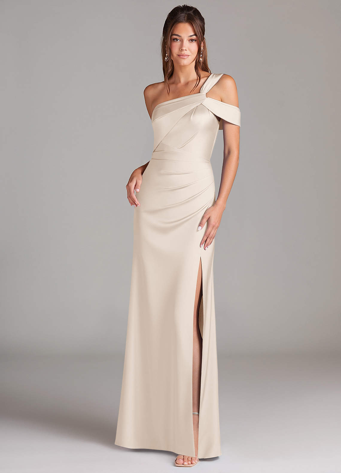 elyessen Wynter Black Sheath One Shoulder Stretch Satin Dress 7