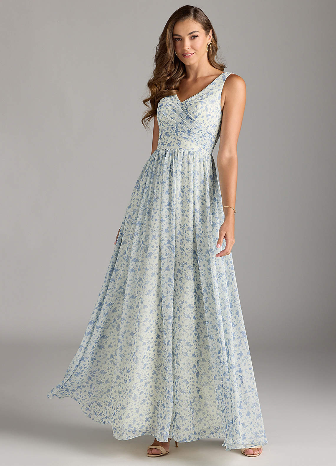 elyessen Keyla Dusty Blue A-Line V-Neck Pleated Chiffon Dress 9