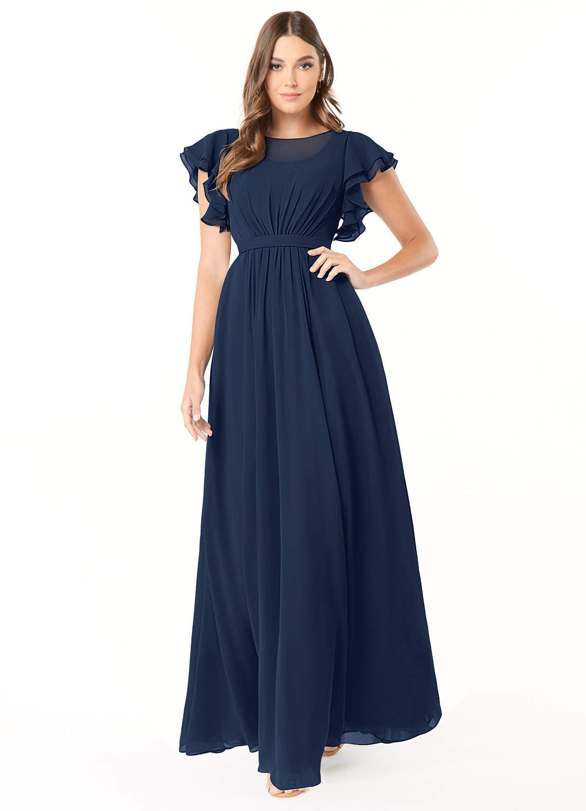 elyessen Daphne A-Line Ruffled Chiffon Floor-Length Dress Eucalyptus 3