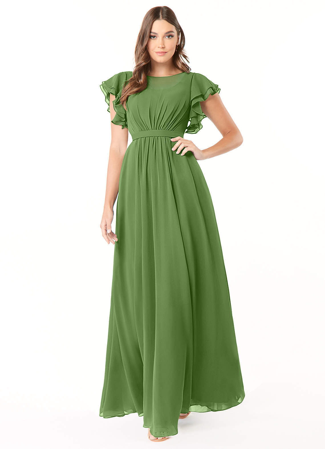 elyessen Daphne A-Line Ruffled Chiffon Floor-Length Dress Eucalyptus 1