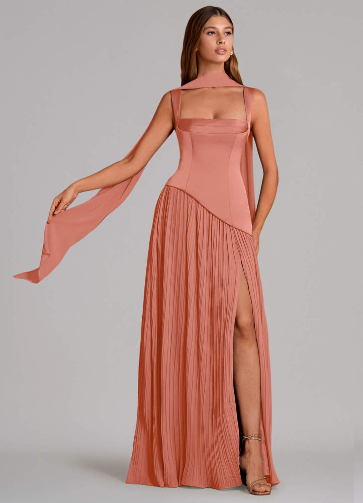 elyessen Stephanie Black A-Line Pleated Stretch Satin Dress 4
