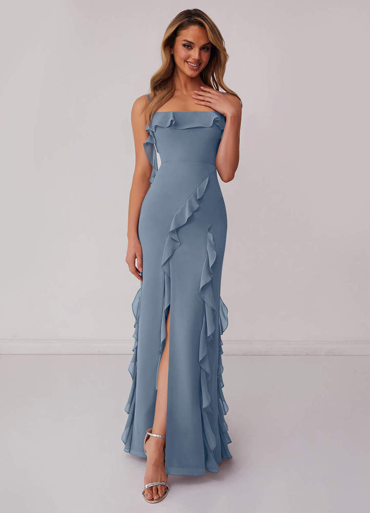 Sky Blue Sheath Bow Chiffon Dress Sky Blue 2