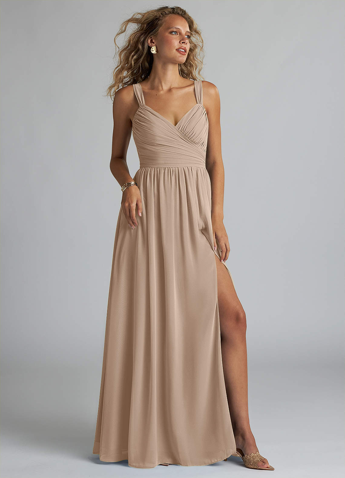 elyessen Aziza Sky Blue A-Line V-Neck Pleated Chiffon Dress 7