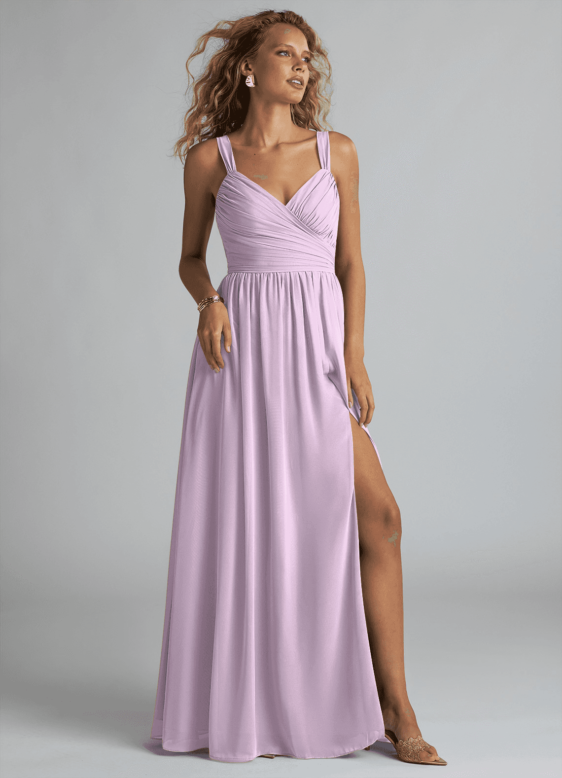 elyessen Aziza Sky Blue A-Line V-Neck Pleated Chiffon Dress 5