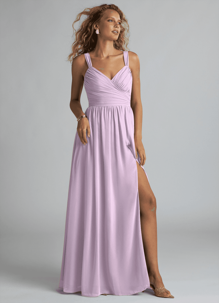 elyessen Aziza Sky Blue A-Line V-Neck Pleated Chiffon Dress 5