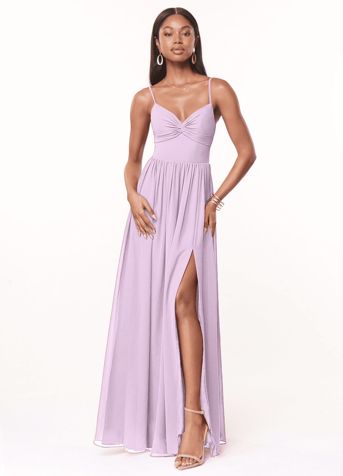 elyessen Zeya Dusty Blue A-Line V-Neck Pleated Chiffon Dress 5