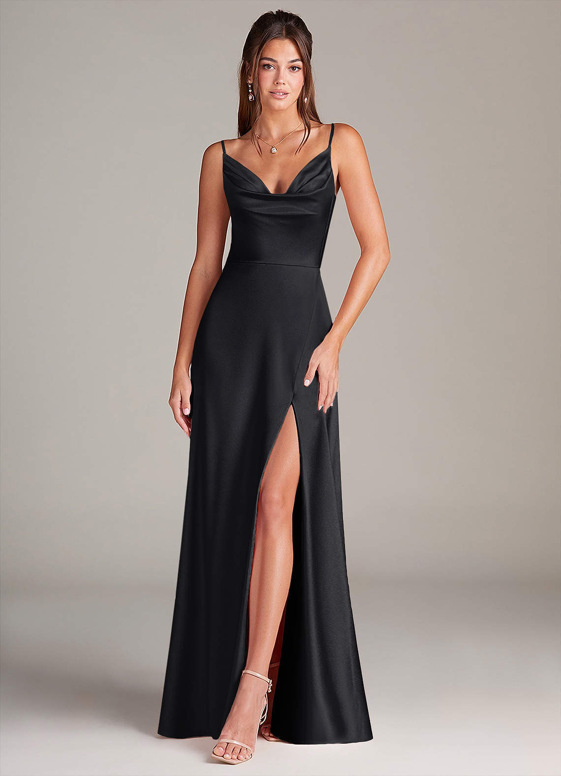 elyessen Sarella Black A-Line Pleated Stretch Satin Dress 7