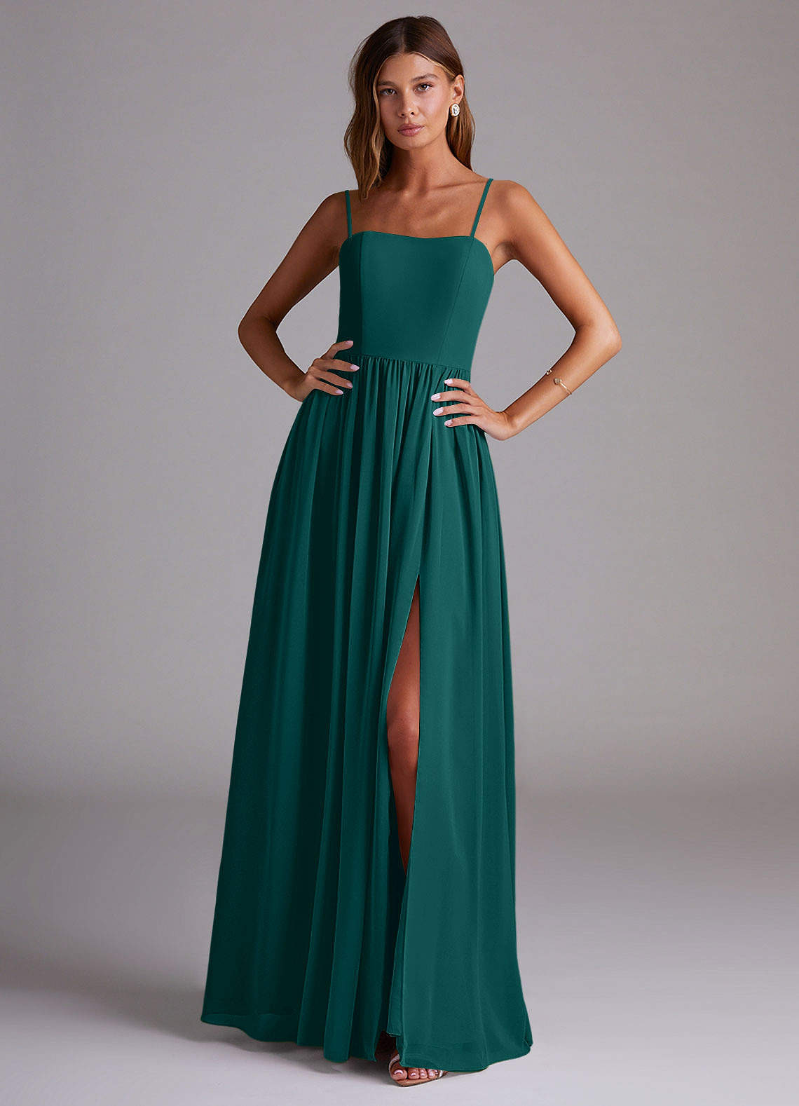 elyessen Calianna Dusty Blue A-Line Off the Shoulder Chiffon Convertible Dress 2